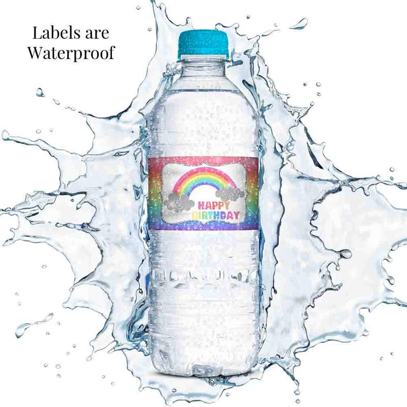 Amanda Creation Rainbow Sparkle Themed Birthday Party Waterproof Water Bottle Sticker Wrappers, 20 1.75" x 8.5" Wrap Around Labels by AmandaCreation - Image 3